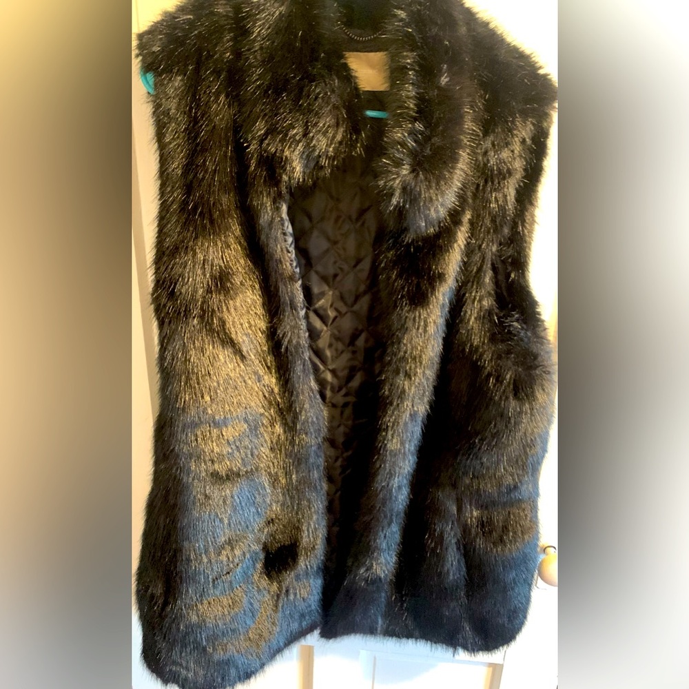 Banana Republic Anna Karenina Line Black Faux Fur Vest - XL
